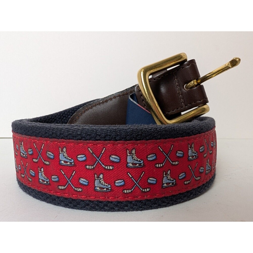 Vinyard Vines Men’s Canvas Leather Hockey Pucks Sticks Size 32 Red Blue